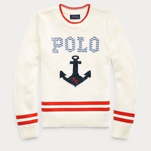 Girls Polo by Ralph Lauren Anchor Knit Sweater with Red and Blue Accents